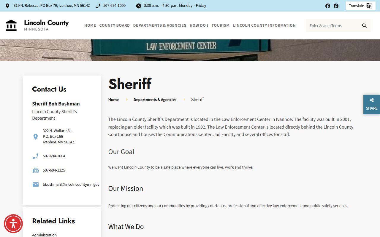 Lincoln County Sheriff's Department jail page for inmate population research
